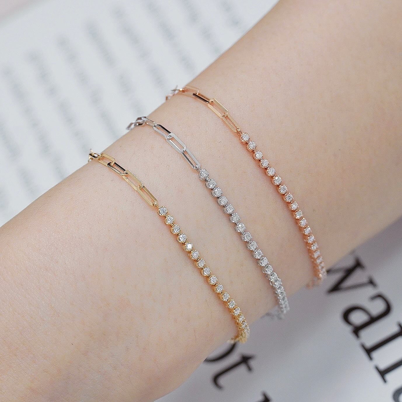 半環鑽石方格手鏈 Half-paved Paperclip Chain Diamond Bracelet