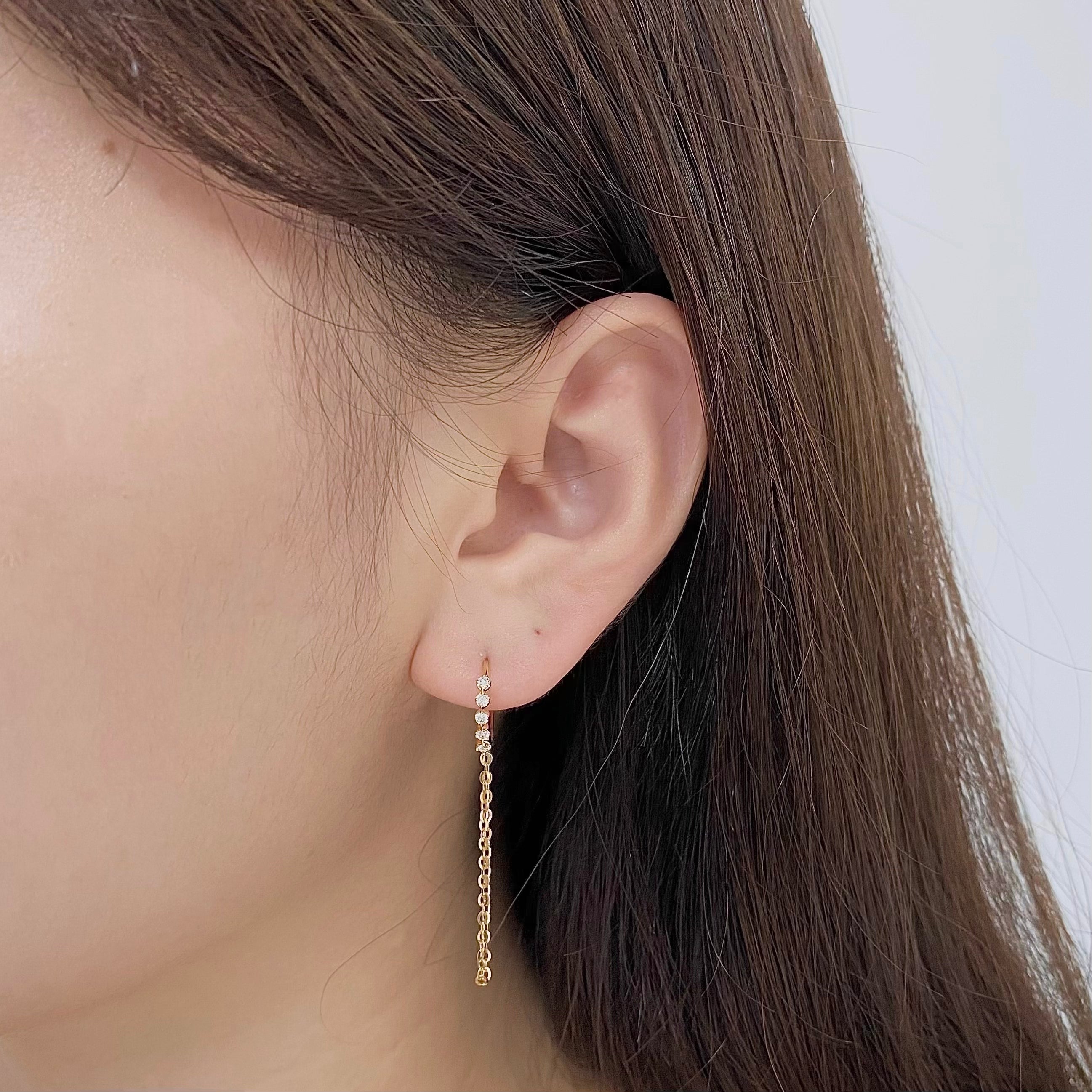 垂吊半圈鑽石耳環 Half-Paved Diamond Dangle Earrings